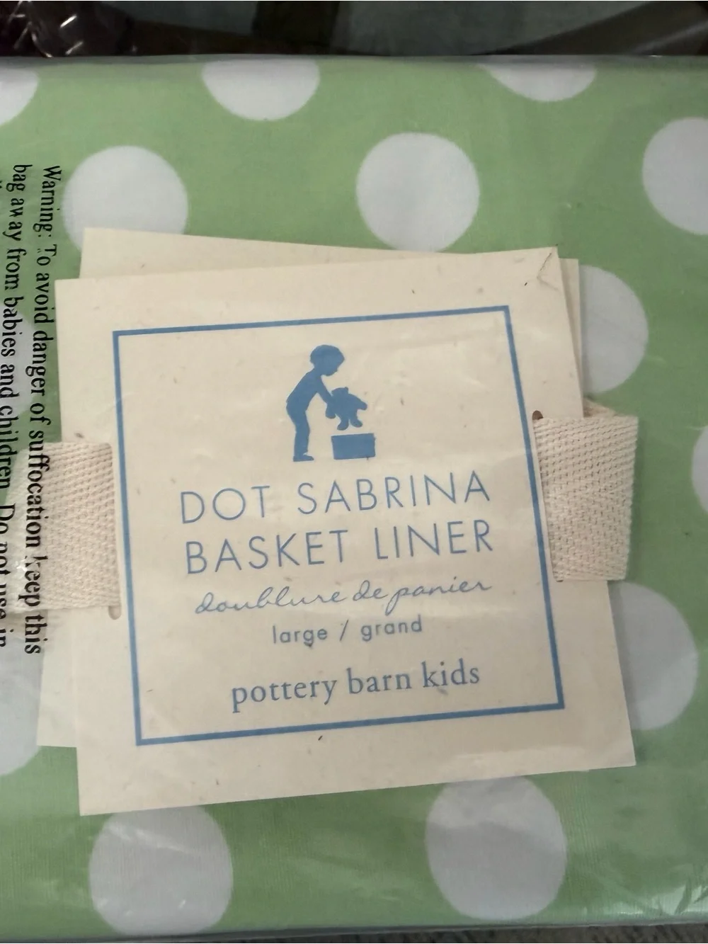 2 -“Lily” Pottery Barn Kids Dot Sabrina Basket Liner in Green w/White Polka Dots